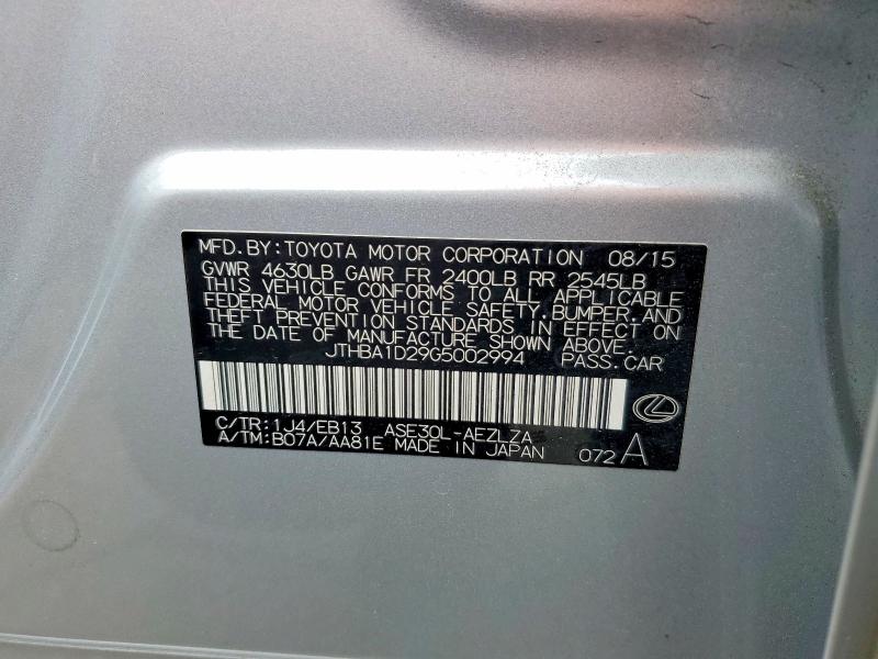 52479166 :رقم المزاد ، JTHBA1D29G5002994 vin ، 2016 Lexus Is مزاد بيع