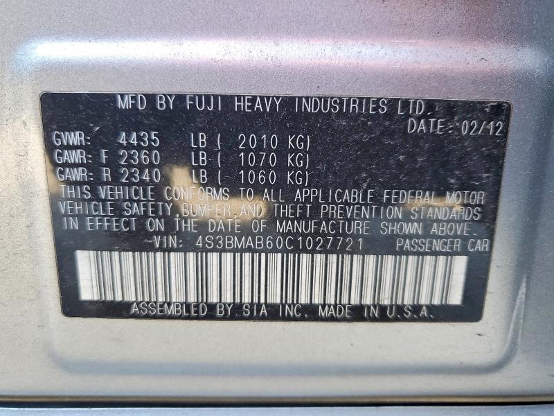 Aukcja sprzedaży 2012 Subaru Legacy, vin: 4S3BMAB60C1027721, numer aukcji: 52265026