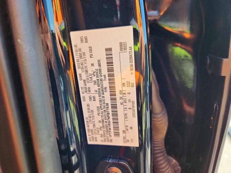 53529076 :رقم المزاد ، 1FTFW1RG7NFB77938 vin ، 2022 Ford F150 مزاد بيع
