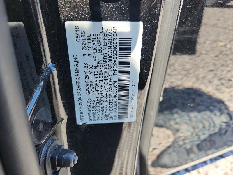 55010106 :رقم المزاد ، 19UUB3F67KA002674 vin ، 2019 Acura Tlx مزاد بيع