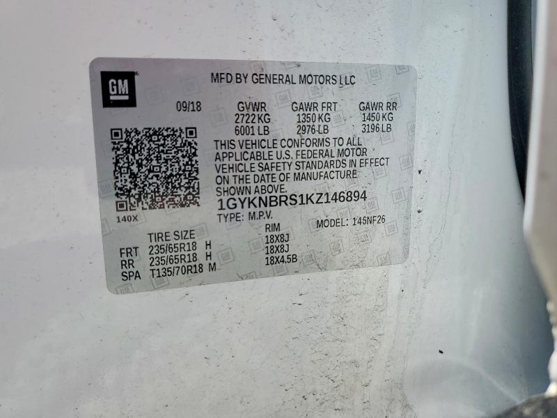 53869396 :رقم المزاد ، 1GYKNBRS1KZ146894 vin ، 2019 Cadillac Xt5 مزاد بيع