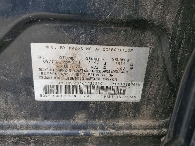 2006 Mazda 3 მანქანა იყიდება აუქციონზე, vin: JM1BK143461433529, აუქციონის ნომერი: 52480446