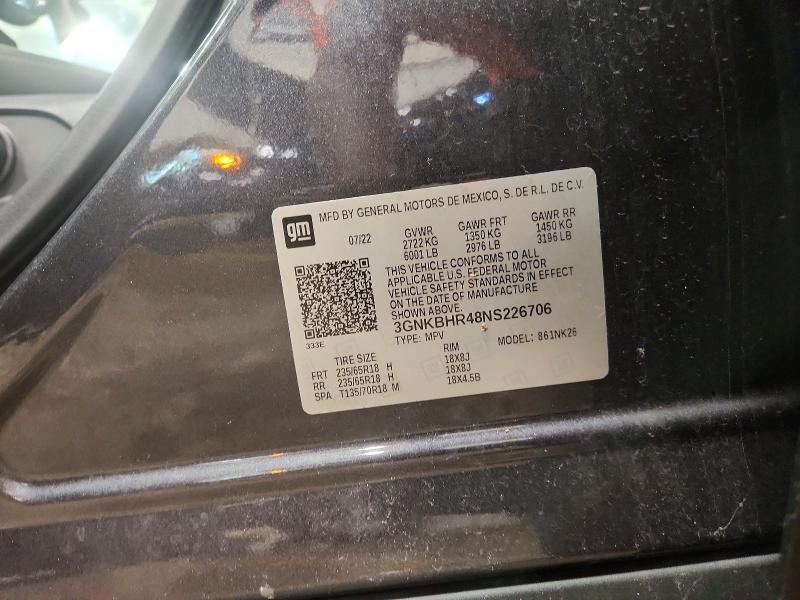 52836066 :رقم المزاد ، 3GNKBHR48NS226706 vin ، 2022 Chevrolet Blazer مزاد بيع
