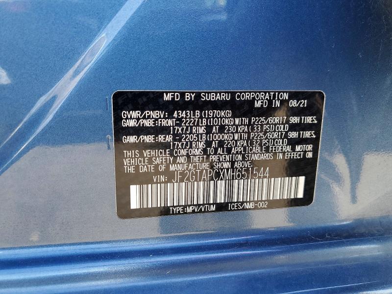 Aukcja sprzedaży 2021 Subaru Crosstrek, vin: JF2GTAPCXMH651544, numer aukcji: 52738606