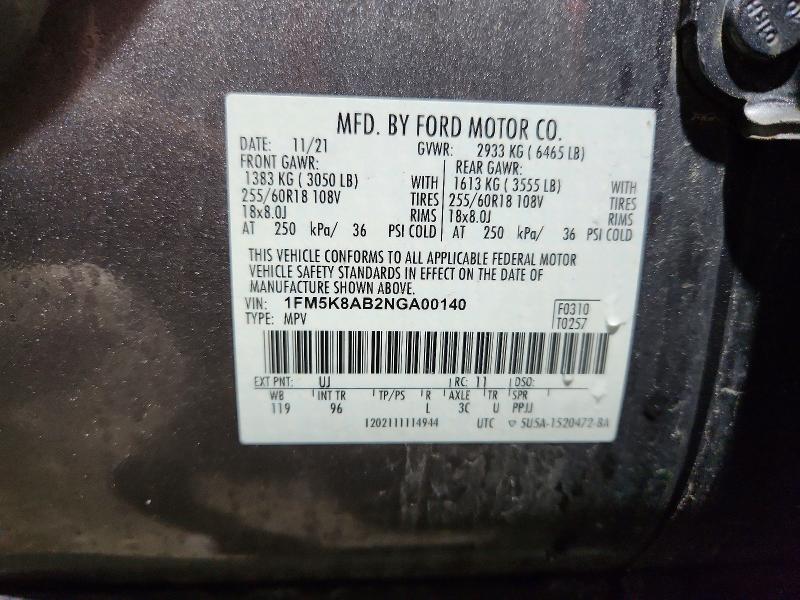 Aukcja sprzedaży 2022 Ford Explorer, vin: 1FM5K8AB2NGA00140, numer aukcji: 53779756