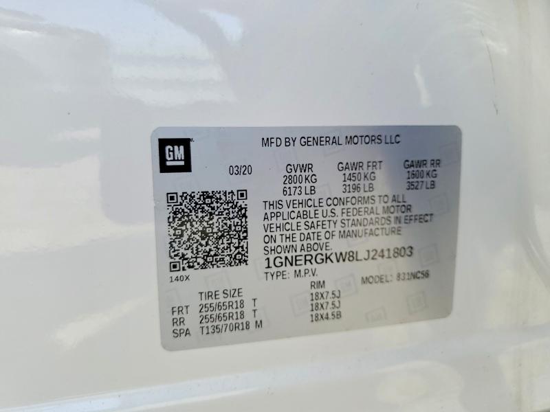 2020 Chevrolet Traverse მანქანა იყიდება აუქციონზე, vin: 1GNERGKW8LJ241803, აუქციონის ნომერი: 51680706