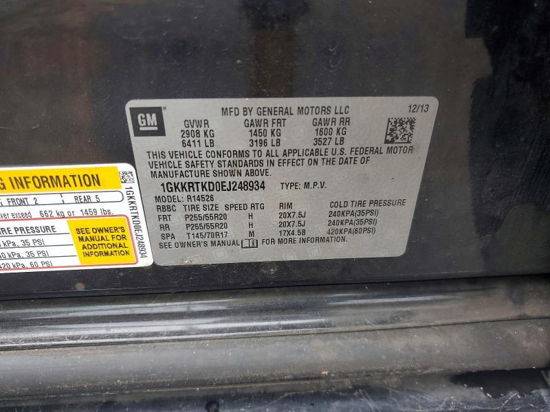Продаж на аукціоні авто 2014 Gmc Acadia, vin: 1GKKRTKD0EJ248934, номер лоту: 52246356