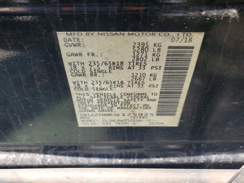 Продаж на аукціоні авто 2018 Nissan Murano, vin: 5N1AZ2MH6JN175925, номер лоту: 51952306