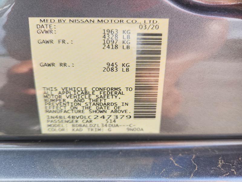 2020 Nissan Altima მანქანა იყიდება აუქციონზე, vin: 1N4BL4BV0LC247379, აუქციონის ნომერი: 53872446