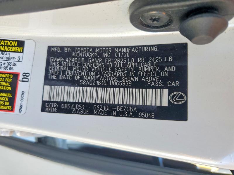 Продажа на аукционе авто 2020 Lexus Es, vin: 58ADZ1B16LU065939, номер лота: 53062306