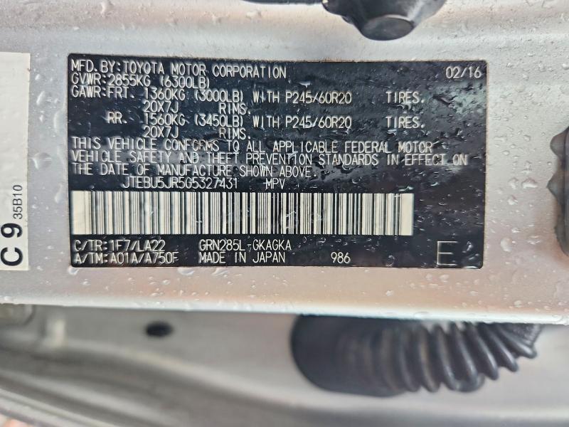Aukcja sprzedaży 2016 Toyota 4runner, vin: JTEBU5JR5G5327431, numer aukcji: 54858866