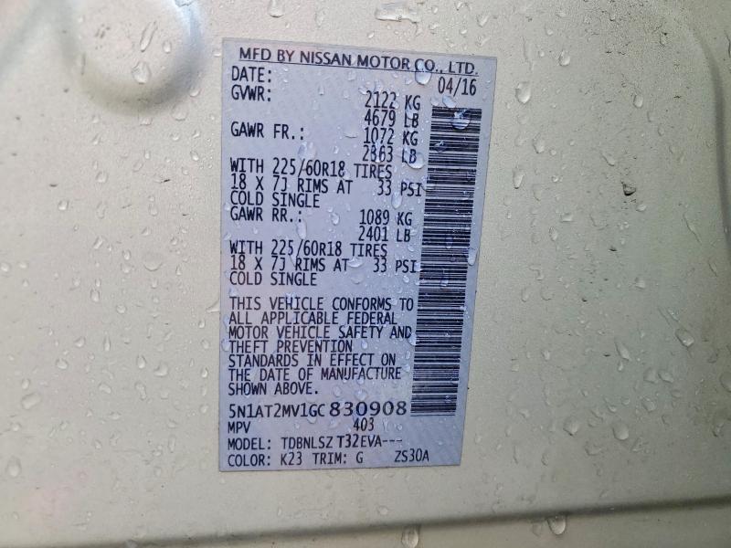 Продажа на аукционе авто 2016 Nissan Rogue, vin: 5N1AT2MV1GC830908, номер лота: 55001676