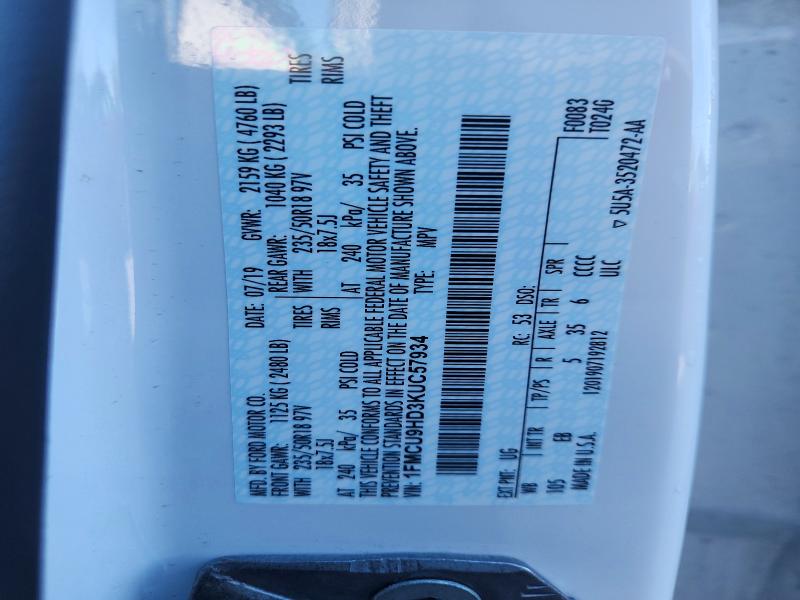 Продажа на аукционе авто 2019 Ford Escape, vin: 1FMCU9HD3KUC57934, номер лота: 52928146