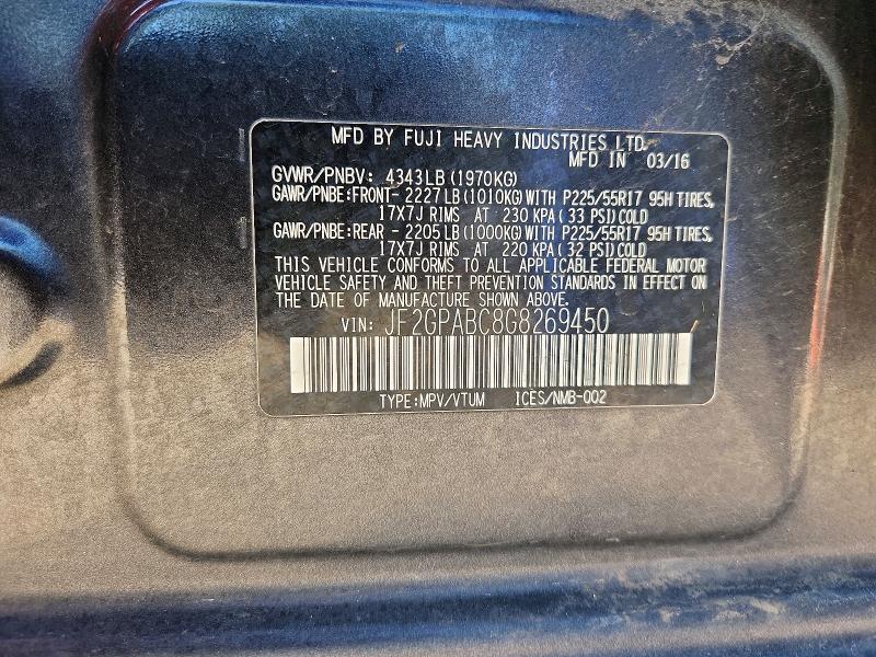 54361866 :رقم المزاد ، JF2GPABC8G8269450 vin ، 2016 Subaru Crosstrek مزاد بيع