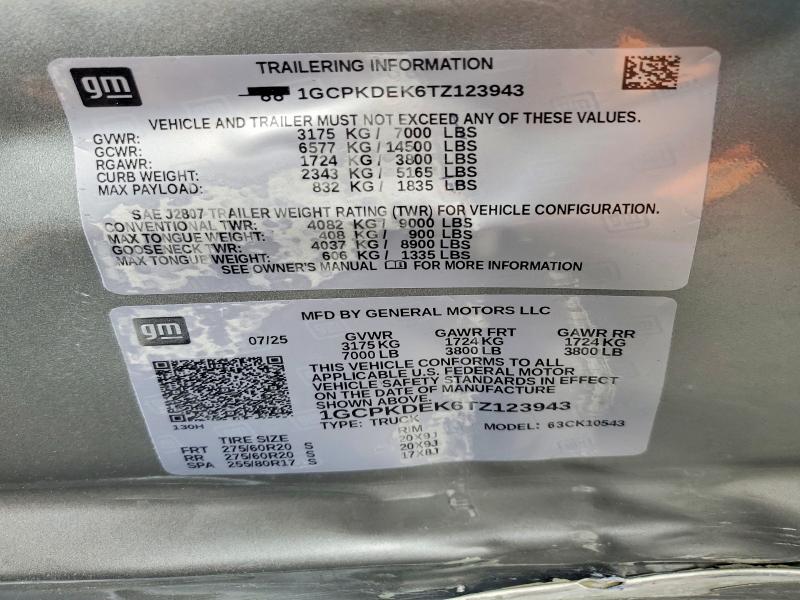 Aukcja sprzedaży 2026 Chevrolet Silverado, vin: 1GCPKDEK6TZ123943, numer aukcji: 55393106