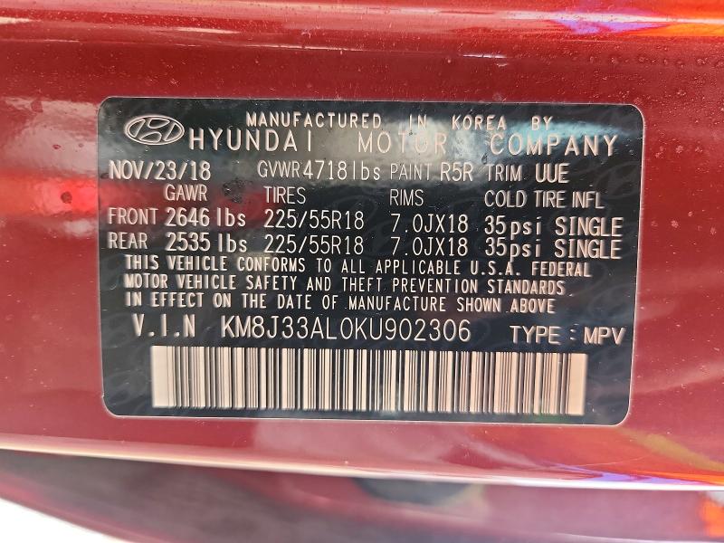 2019 Hyundai Tucson მანქანა იყიდება აუქციონზე, vin: KM8J33AL0KU902306, აუქციონის ნომერი: 55209706