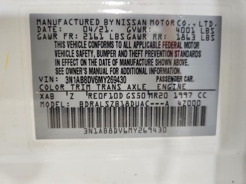2021 Nissan Sentra მანქანა იყიდება აუქციონზე, vin: 3N1AB8DV6MY269430, აუქციონის ნომერი: 52476216