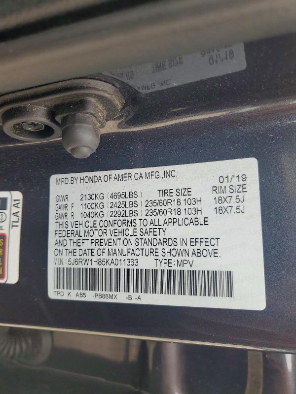 Продажа на аукционе авто 2019 Honda Cr-v, vin: 5J6RW1H85KA011363, номер лота: 52950266