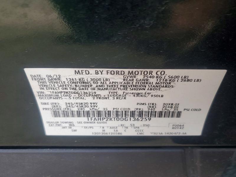 2011 Ford Taurus მანქანა იყიდება აუქციონზე, vin: 1FAHP2KT0DG136259, აუქციონის ნომერი: 53688956