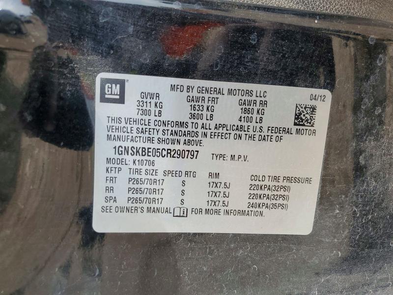 Aukcja sprzedaży 2012 Chevrolet Tahoe, vin: 1GNSKBE05CR290797, numer aukcji: 55375646