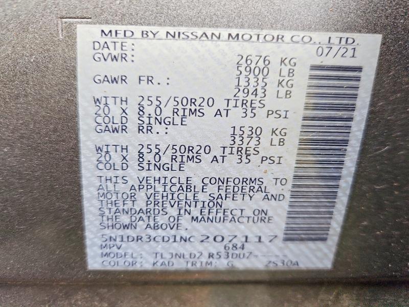 Aukcja sprzedaży 2022 Nissan Pathfinder, vin: 5N1DR3CD1NC207117, numer aukcji: 54086846