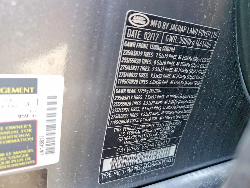 53523416 :رقم المزاد ، SALWR2FV9HA143817 vin ، 2017 Land Rover Range Rover Sport مزاد بيع