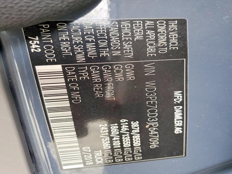 2018 Mercedes Benz Sprinter მანქანა იყიდება აუქციონზე, vin: WD3PE7CD3JP647096, აუქციონის ნომერი: 52365176