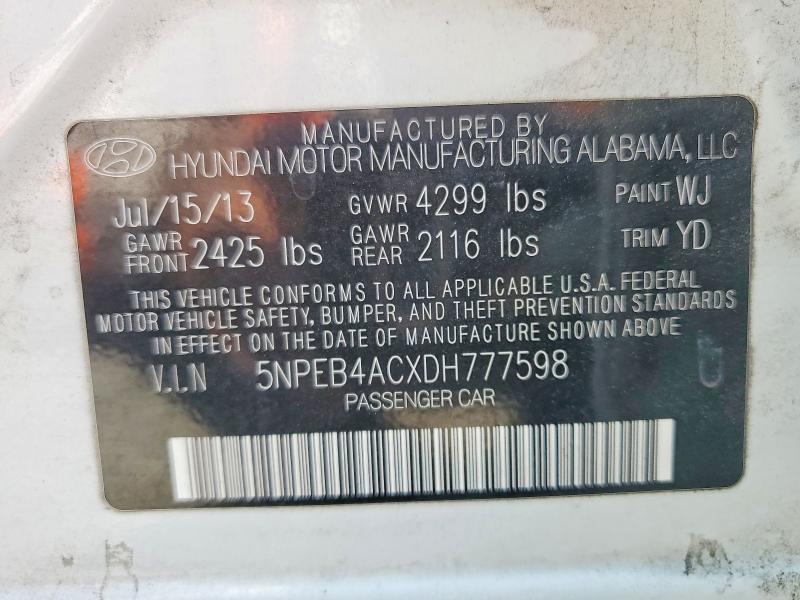 Aukcja sprzedaży 2013 Hyundai Sonata, vin: 5NPEB4ACXDH777598, numer aukcji: 53400746
