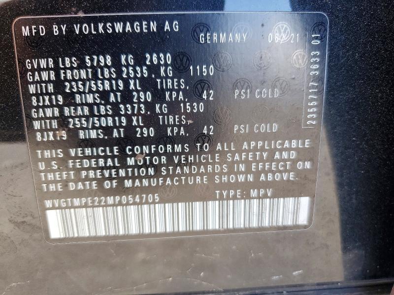 53771906 :رقم المزاد ، WVGTMPE22MP054705 vin ، 2021 Volkswagen Id.4 مزاد بيع