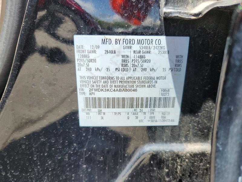 2010 Ford Edge მანქანა იყიდება აუქციონზე, vin: 2FMDK3KC4ABA80046, აუქციონის ნომერი: 53793096