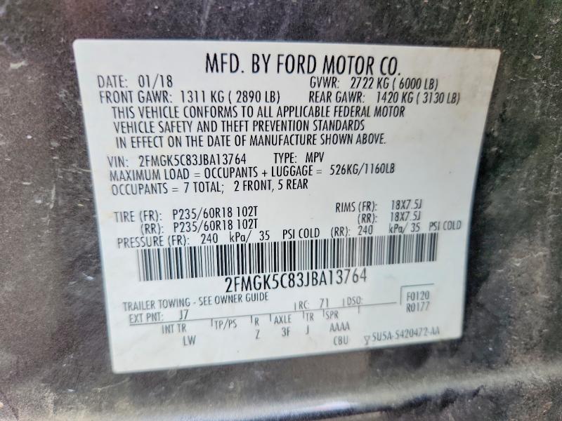 2018 Ford Flex მანქანა იყიდება აუქციონზე, vin: 2FMGK5C83JBA13764, აუქციონის ნომერი: 55166566