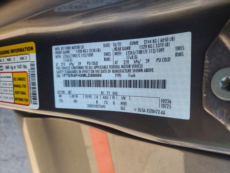 52423536 :رقم المزاد ، 1FTER4FH0MLD88089 vin ، 2021 Ford Ranger مزاد بيع