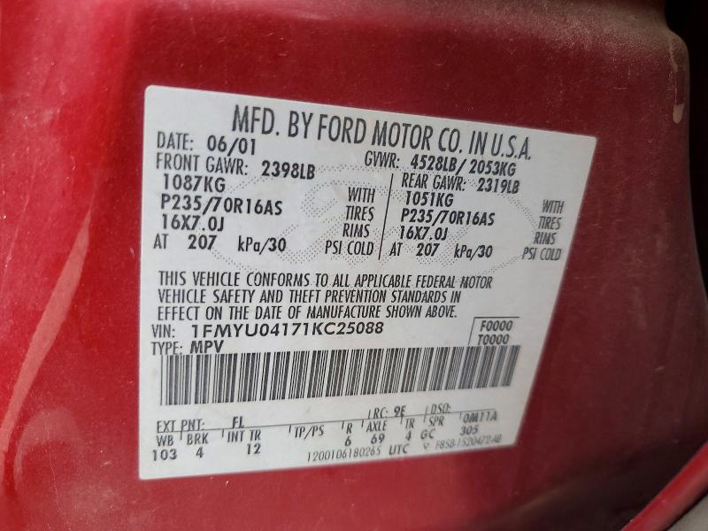 54180026 :رقم المزاد ، 1FMYU04171KC25088 vin ، 2001 Ford Escape مزاد بيع