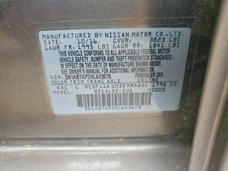 Продажа на аукционе авто 2017 Nissan Sentra, vin: 3N1AB7AP2HL643678, номер лота: 55390096