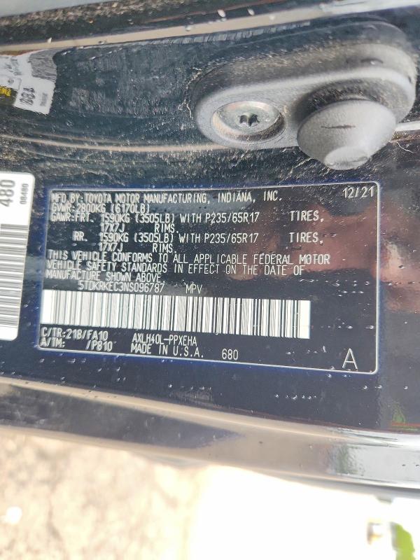 Продаж на аукціоні авто 2022 Toyota Sienna, vin: 5TDKRKEC3NS096787, номер лоту: 53322116