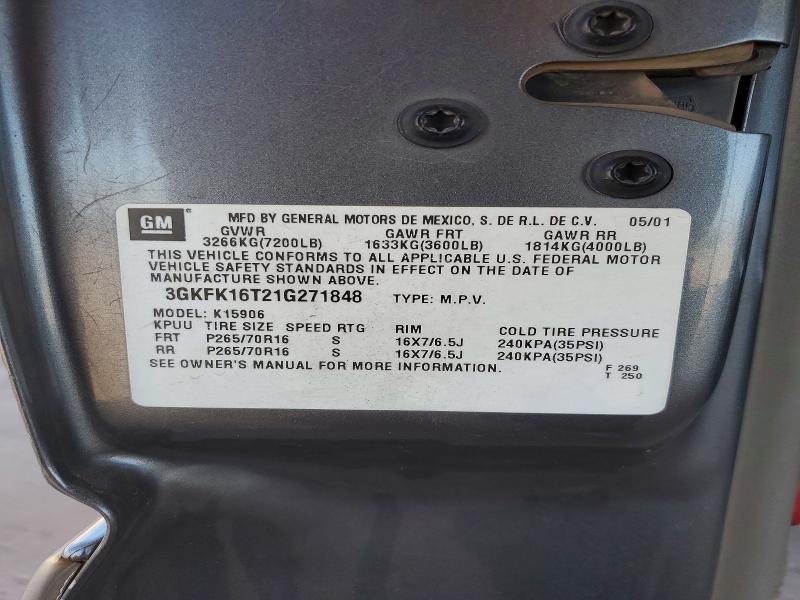 Продаж на аукціоні авто 2001 Gmc Yukon Xl, vin: 3GKFK16T21G271848, номер лоту: 52455356