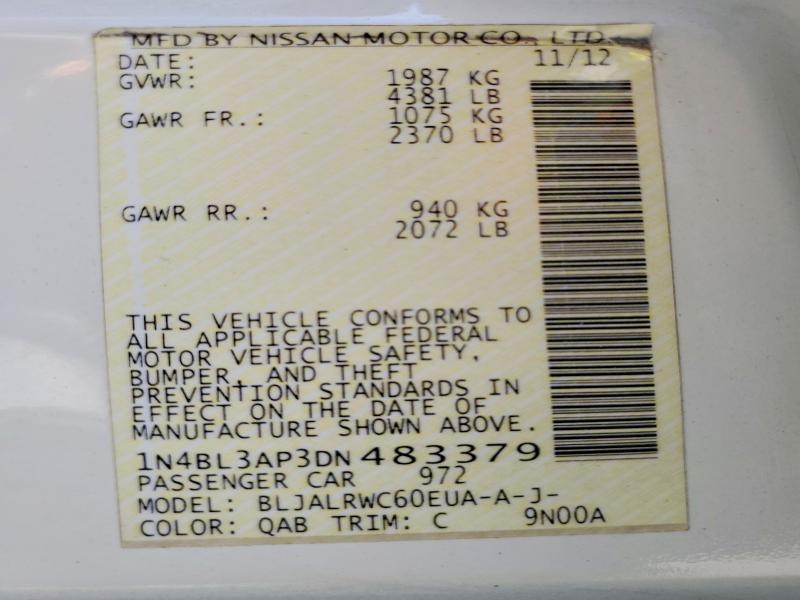 Продажа на аукционе авто 2013 Nissan Altima, vin: 1N4BL3AP3DN483379, номер лота: 51022976