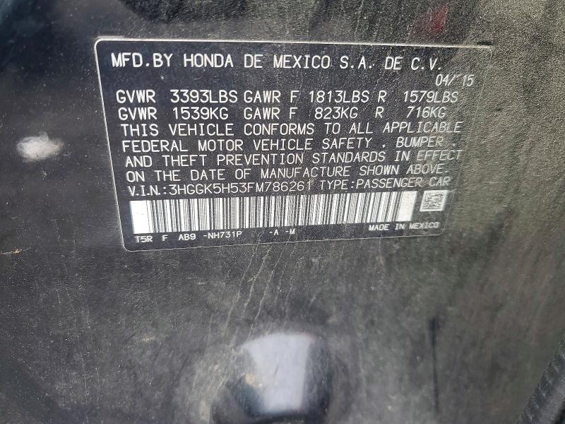 Продаж на аукціоні авто 2015 Honda Fit, vin: 3HGGK5H53FM786261, номер лоту: 53955146