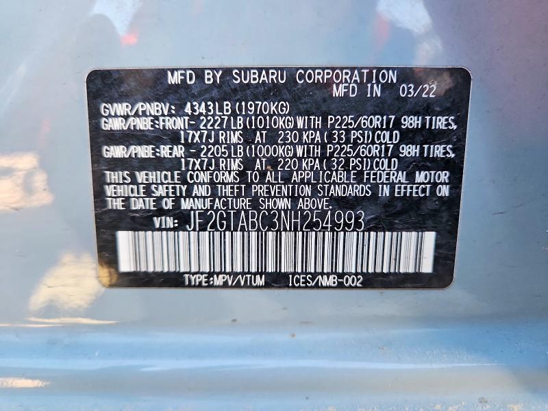 Продажа на аукционе авто 2022 Subaru Crosstrek, vin: JF2GTABC3NH254993, номер лота: 51626636