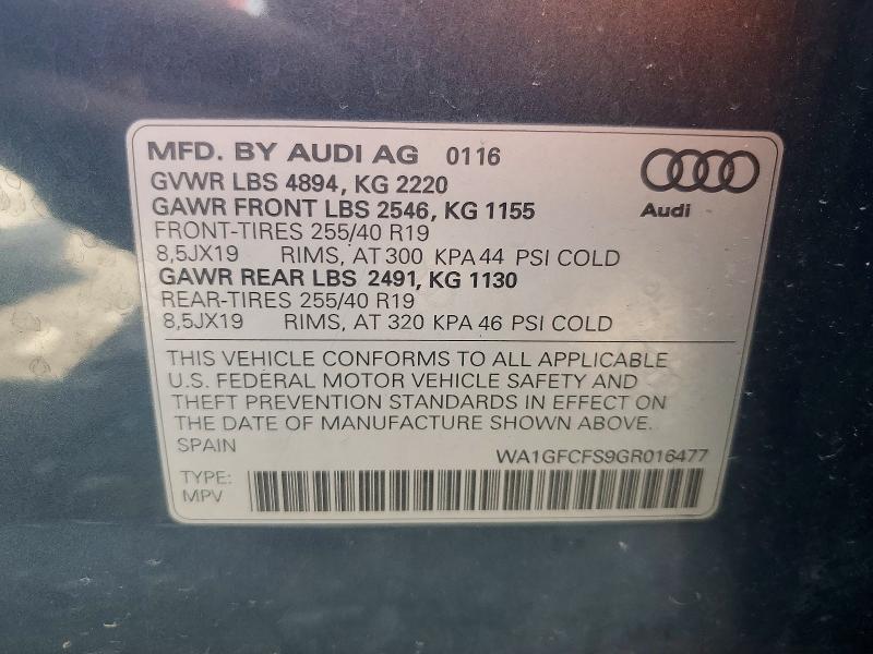 54242266 :رقم المزاد ، WA1GFCFS9GR016477 vin ، 2016 Audi Q3 مزاد بيع