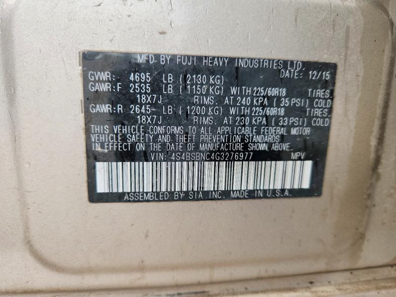 Aukcja sprzedaży 2016 Subaru Outback, vin: 4S4BSBNC4G3276977, numer aukcji: 51872586