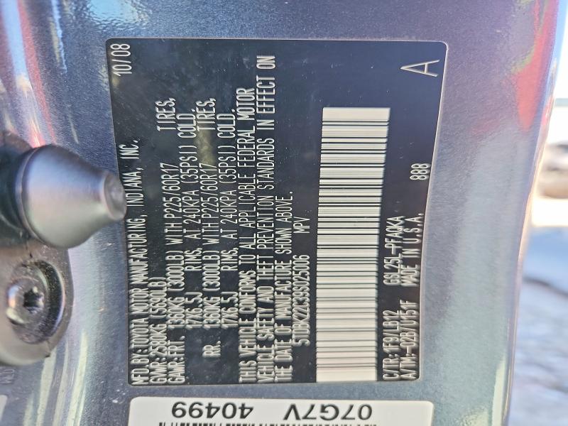 Aukcja sprzedaży 2009 Toyota Sienna, vin: 5TDBK22C39S025006, numer aukcji: 54335666