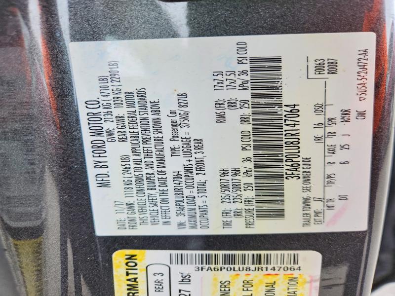 Продаж на аукціоні авто 2018 Ford Fusion, vin: 3FA6P0LU8JR147064, номер лоту: 52780026