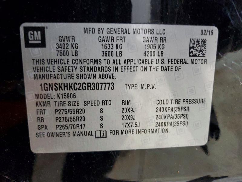 Продаж на аукціоні авто 2016 Chevrolet Suburban, vin: 1GNSKHKC2GR307773, номер лоту: 54639866