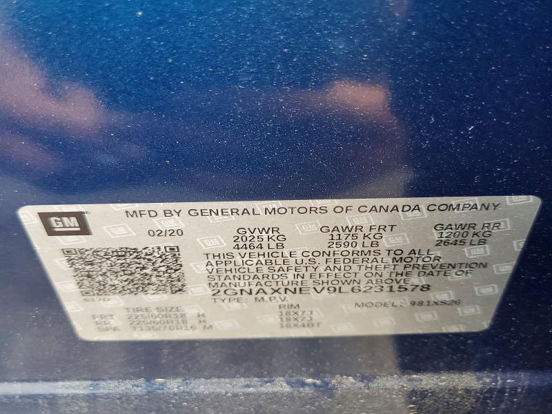 Aukcja sprzedaży 2020 Chevrolet Equinox, vin: 2GNAXNEV9L6231578, numer aukcji: 55057306
