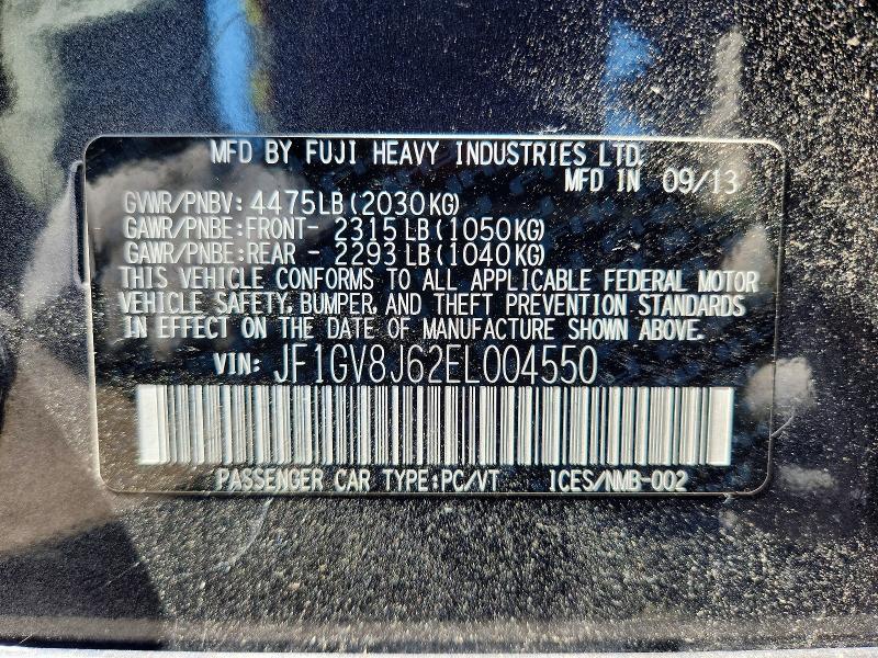 Продаж на аукціоні авто 2014 Subaru Impreza, vin: JF1GV8J62EL004550, номер лоту: 53699036