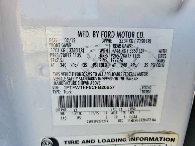 Aukcja sprzedaży 2012 Ford F150, vin: 1FTFW1EF5CFB26657, numer aukcji: 52461706