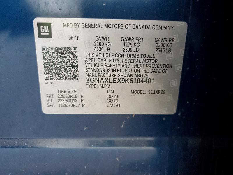 54063296 :رقم المزاد ، 2GNAXLEX9K6104401 vin ، 2019 Chevrolet Equinox مزاد بيع