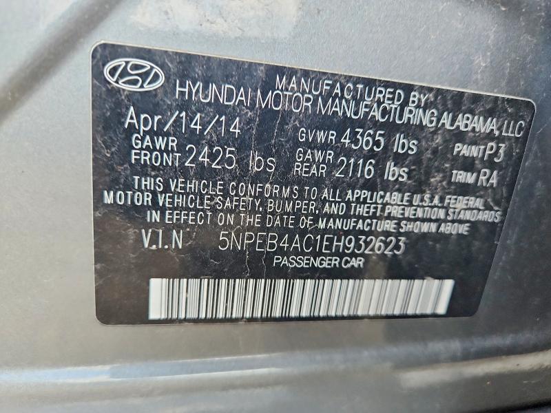 2014 Hyundai Sonata მანქანა იყიდება აუქციონზე, vin: 5NPEB4AC1EH932623, აუქციონის ნომერი: 52100426