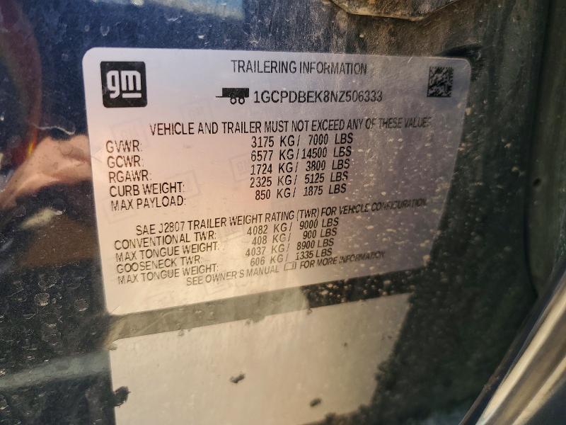 Продаж на аукціоні авто 2022 Chevrolet Silverado, vin: 1GCPDBEK8NZ506333, номер лоту: 53001236